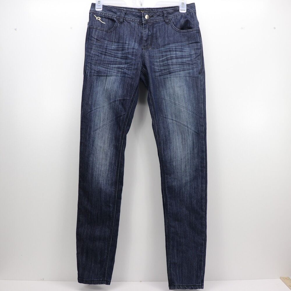 Rocawear Jeans Women 9 Dark Blue Embroidered Hannah Skinny Leg